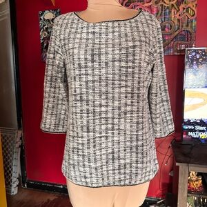Max Studio Black & White Tweed Boatneck Top